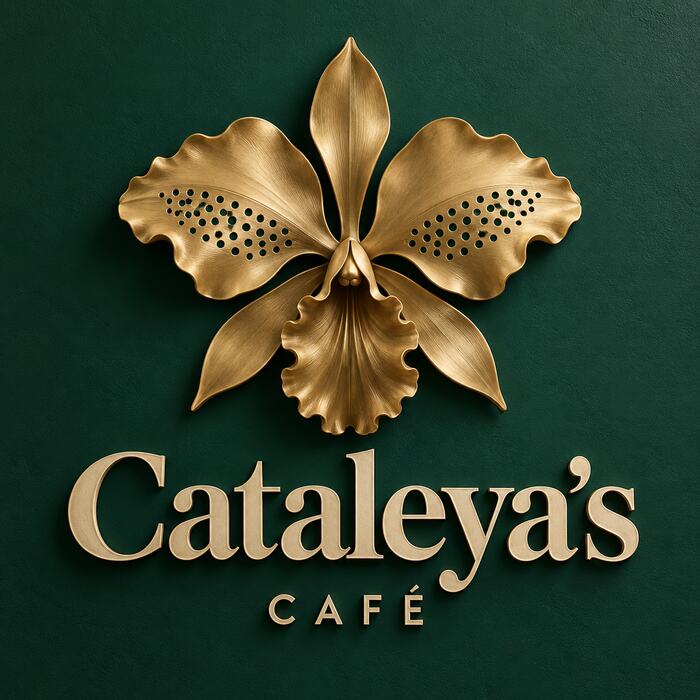 Cataleya's Café logo, a gold Cattleya orchid
